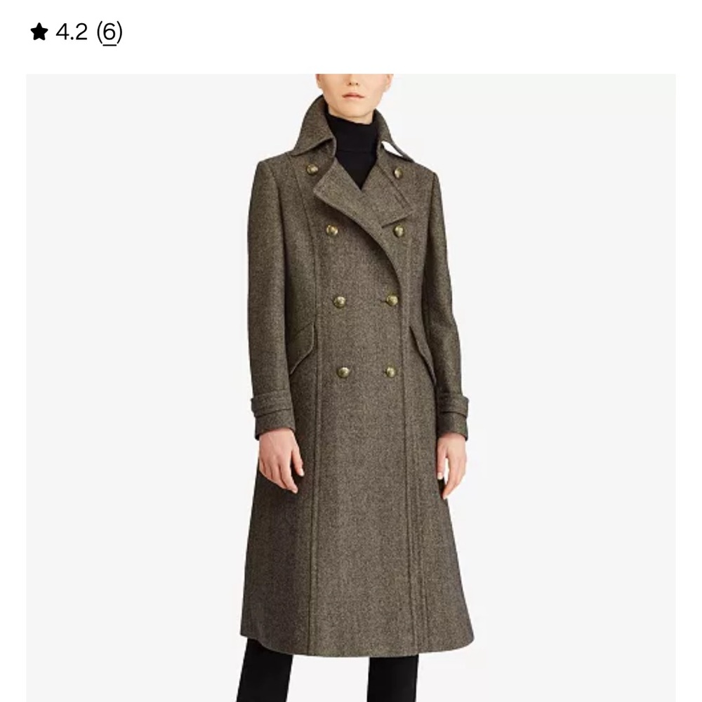 Ralph Lauren Brown Herringbone Double-Breasted Maxi Pea Coat - Picture 10 of 11